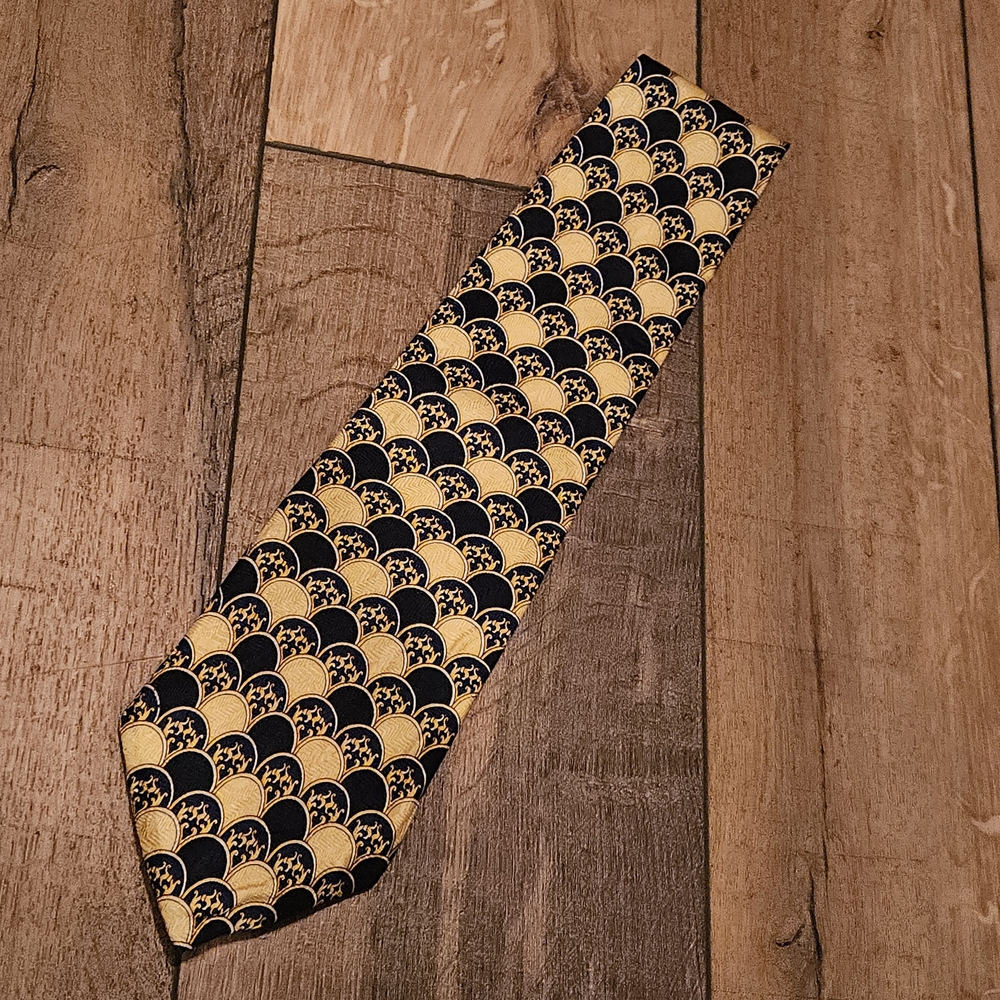 Oscar de la Renta Gold and Black Patterned Tie